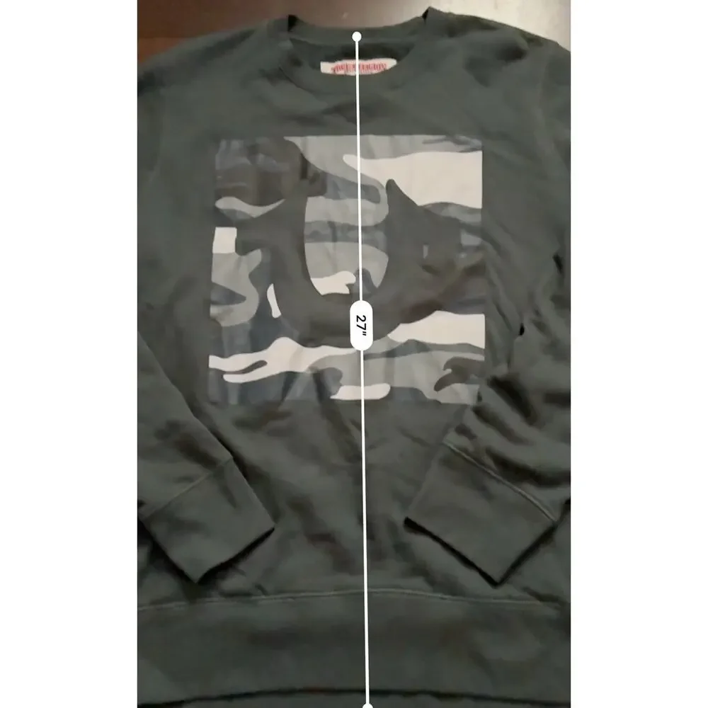 True Religion Sweater Mens Size MediumCamouflage Logo Casual Pullover Sweatshirt